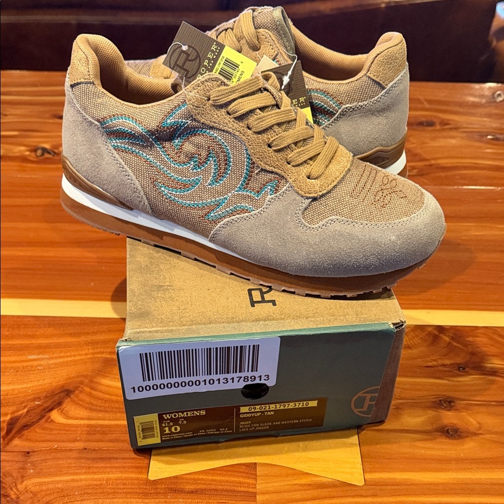 Roper Tan Athletic Shoes with Blue Design